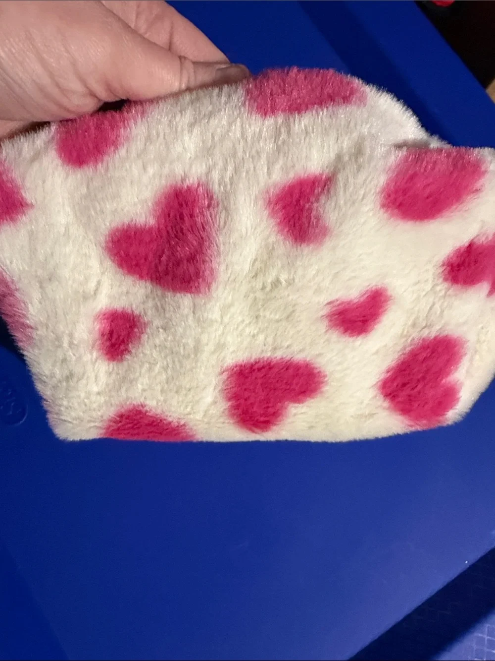 Pink & White Plush Cosmetic Bag
